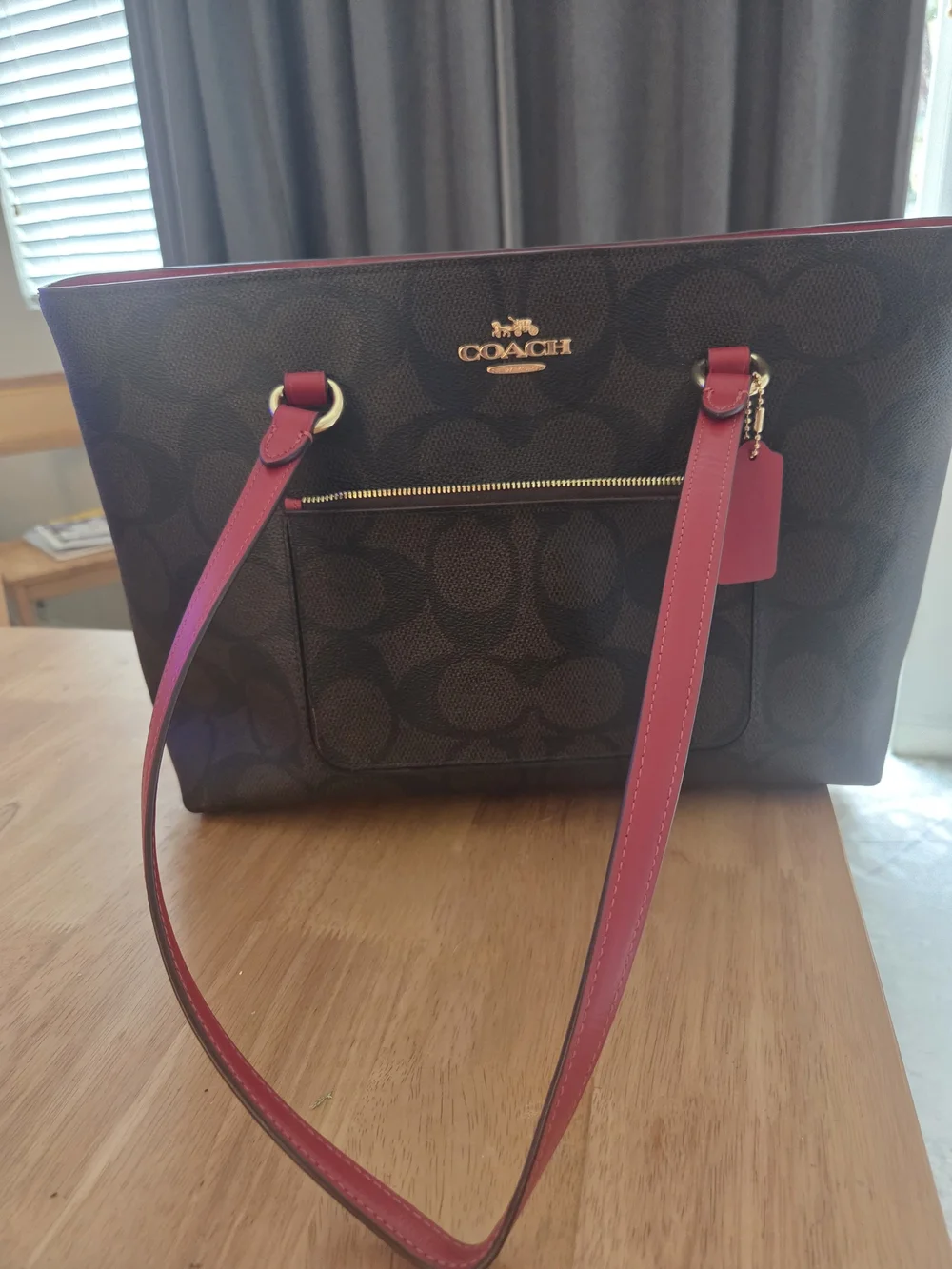 Coach Signature Tote with Red Trim